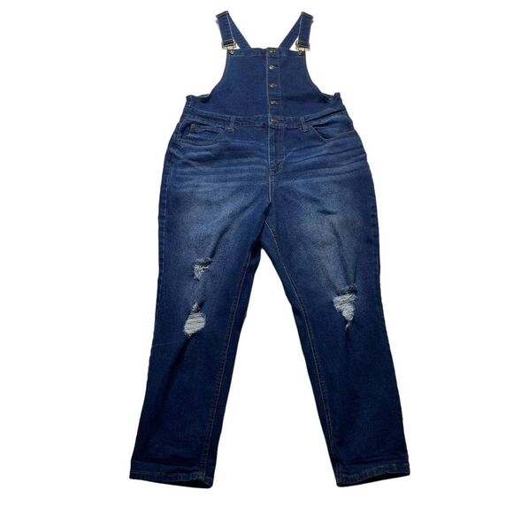 No Boundaries Distressed Denim Button Front Bib Overalls Blue Sz XXL - Picture 14 of 14